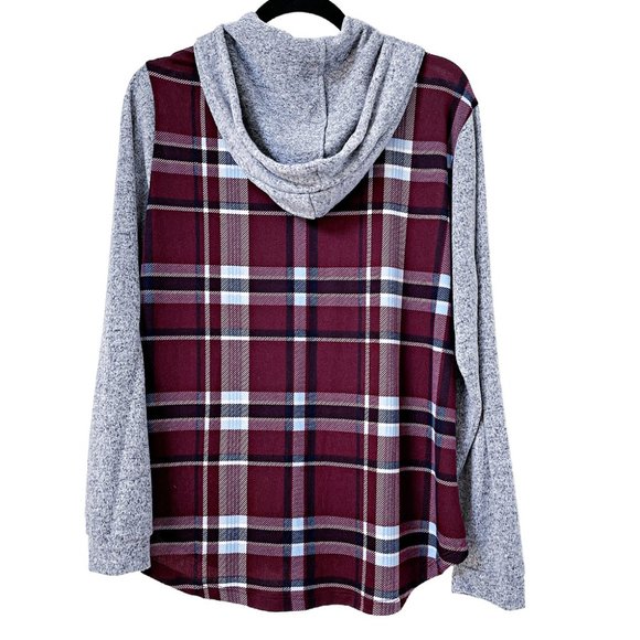 Gray and Wine Plaid Super Soft Hoodie Full Zip 3X - Picture 3 of 3